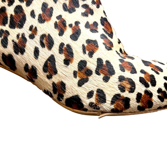 Leopard Print Leather Bootie Size 7 Boot Shoe Chunky Heel Calf Hair Animal - Picture 6 of 6